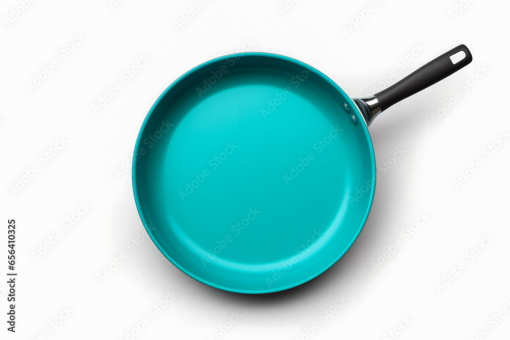 A minimalistic and vibrant griddle pan in teal isolated on a white background A minimalistic and vibrant griddle pan in teal isolated on a white background