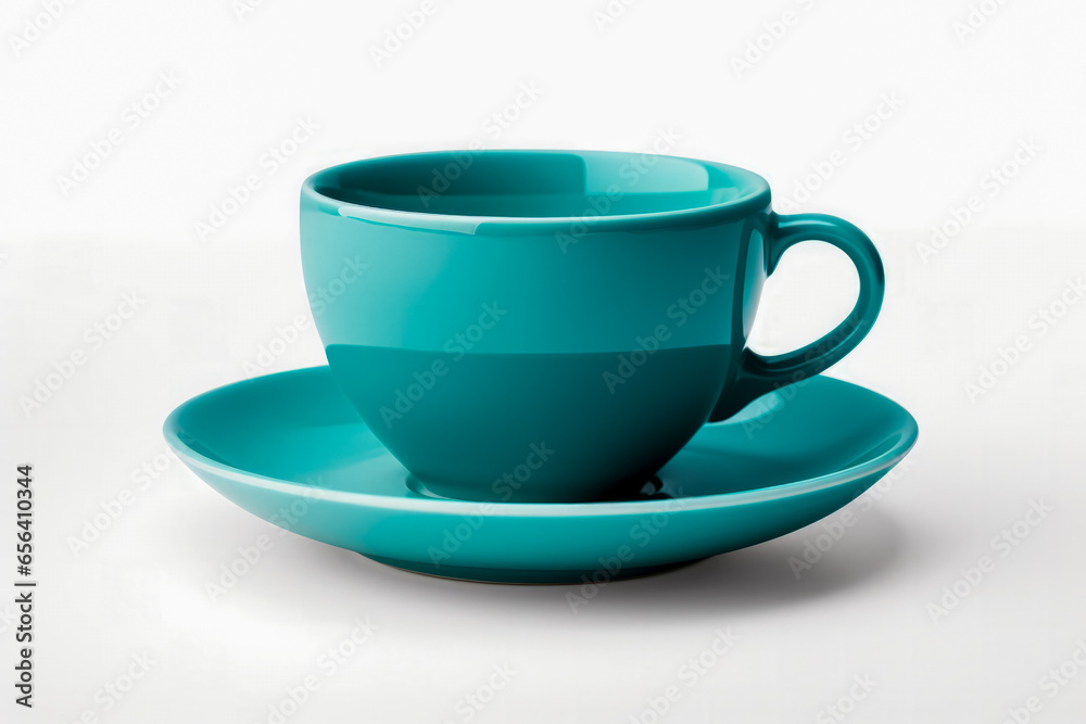 A minimalist vibrant teal teacup isolated on a white background A minimalist vibrant teal teacup isolated on a white background