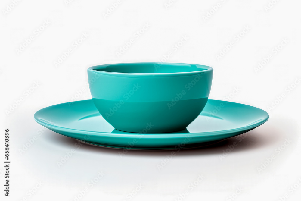A bright turquoise minimalist cup with a sleek design isolated on a white background A bright turquoise minimalist cup with a sleek design isolated on a white background