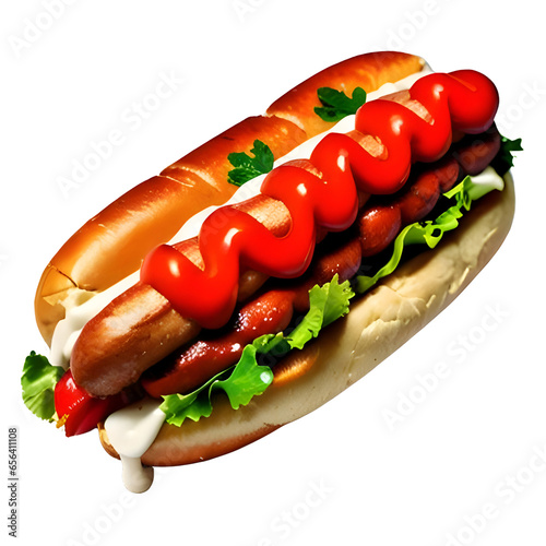 Delicious hotdog, isolated on png transparent without background, generative ai