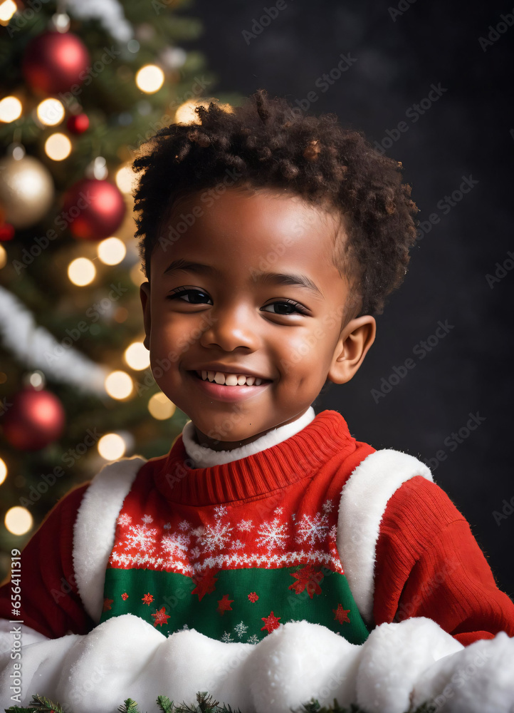Happy Afro American Little Boy Christmas and Happy New Year Vibe Happy Afro American Little Boy Christmas and Happy New Year Vibe