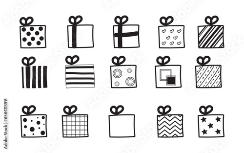 Set of doodle gifts box handdraw  isolated on white background. Vector illustration for your graphic design. photo