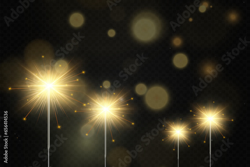 Magical light. Sparkler. Candle sparkling on the background. Realistic vector light effect. Winter, seasonal christmas decoration illustration.	

