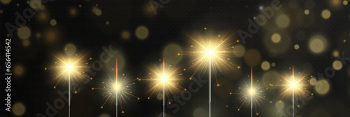 Magical light. Sparkler. Candle sparkling on the background. Realistic vector light effect. Winter, seasonal christmas decoration illustration.	
