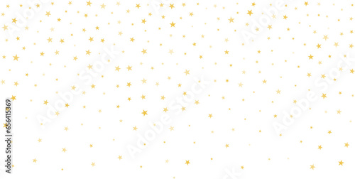 Gold stars vector background, sparkling Christmas confetti falling isolated on white. Magic shining flying golden stars glitter backdrop, sparkle border