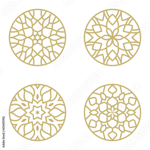 Vector simple geometric mandala logo collection. Circular ornament set
