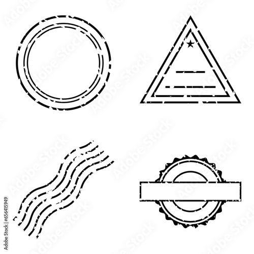 Vector grunge postmarks set. Wavy mail stamp with scuffs