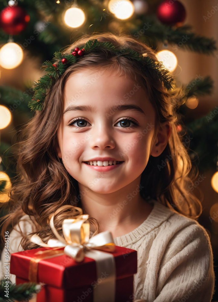 Happy Smiling European Little Girl in Merry Christmas and Happy New Year Vibe Happy Smiling European Little Girl in Merry Christmas and Happy New Year Vibe
