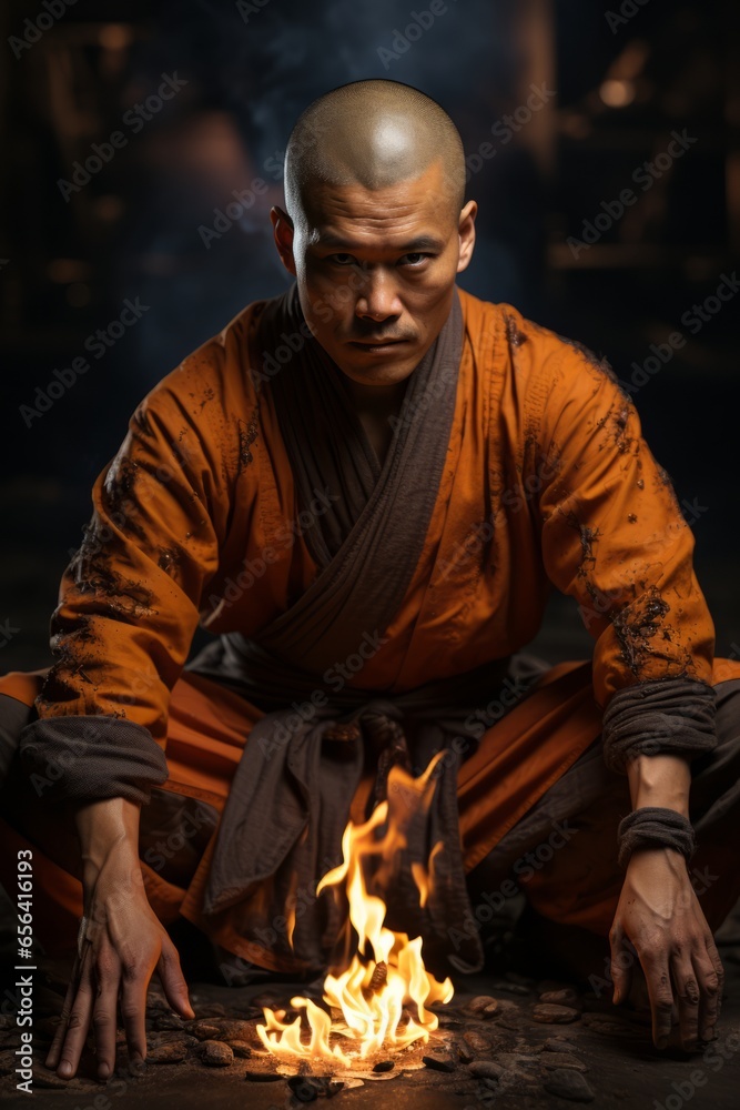 Shaolin disciple training with traditional weapons, highlighting their skill and precision, Generative AI Shaolin disciple training with traditional weapons, highlighting their skill and precision, Generative AI