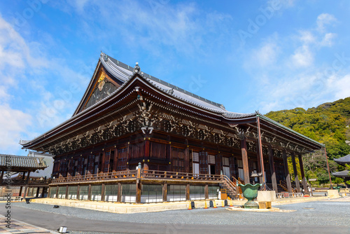 Kyoto, Japan - March 28 2023: Chion-in temple is the head temple of the Jodo sect of Japanese Buddhism, which has millions of followers and is one of the most popular Buddhist sects in Japan