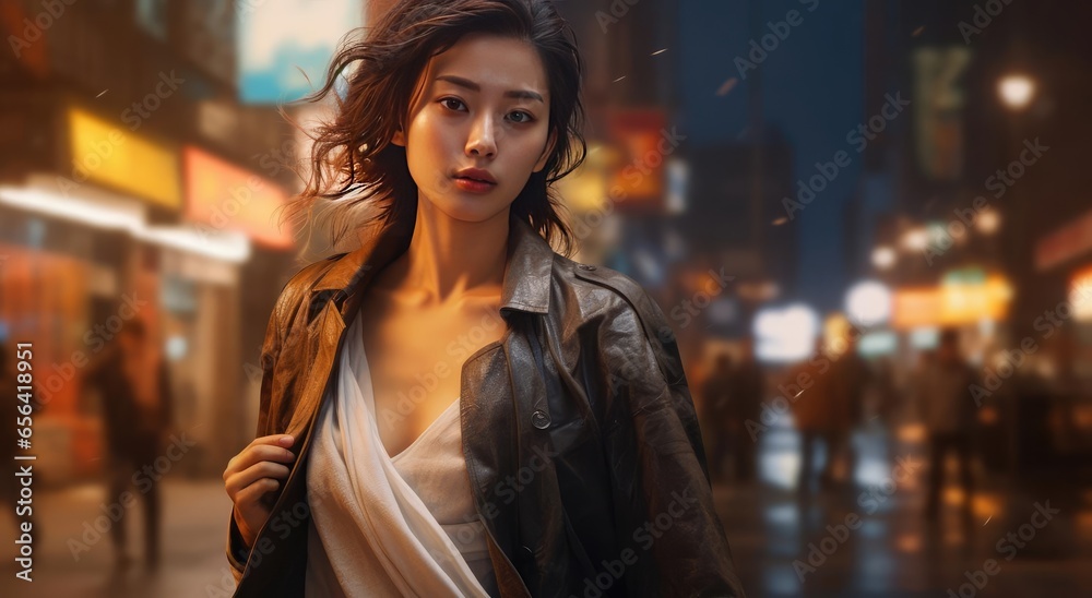 Young beautiful woman against the background of the city