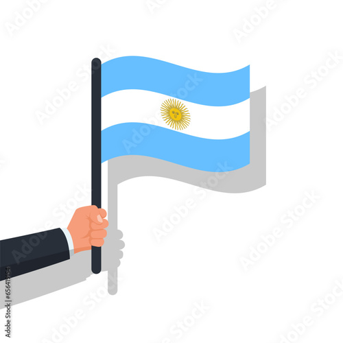Argentina flag in the hands of men. Vector illustration of a flat design. Argentina Independence Day July 9.