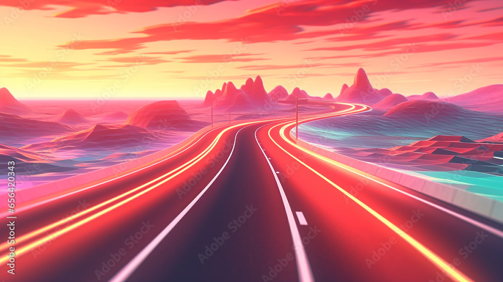 Surreal and artistic image of an empty road with a dreamy atmosphere 