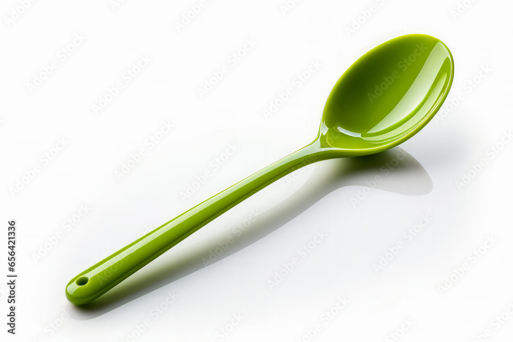 A bright green minimalist ladle isolated on a white background A bright green minimalist ladle isolated on a white background