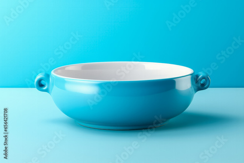 A minimalist vibrant soup bowl isolated on a gradient cerulean background 