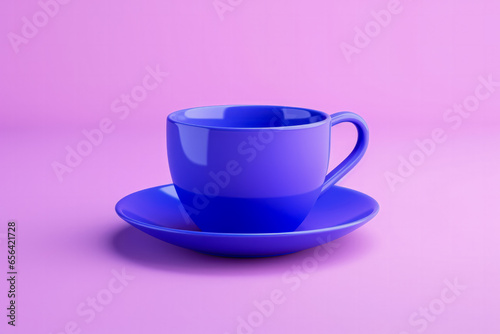 A minimalist vibrant teacup in cobalt blue isolated on a gradient lavender background 