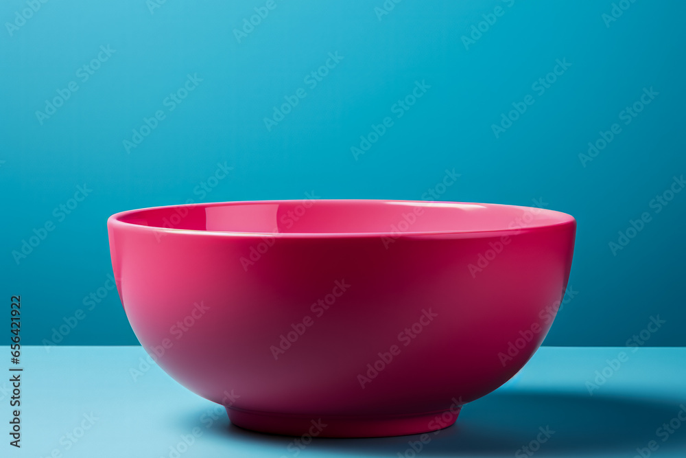 Pink bowl isolated on blue background Pink bowl isolated on blue background
