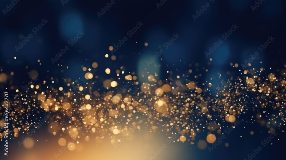 Abstract background with Dark blue and gold particle. New year, Christmas background with gold stars and sparkling. - obrazy, fototapety, plakaty 
