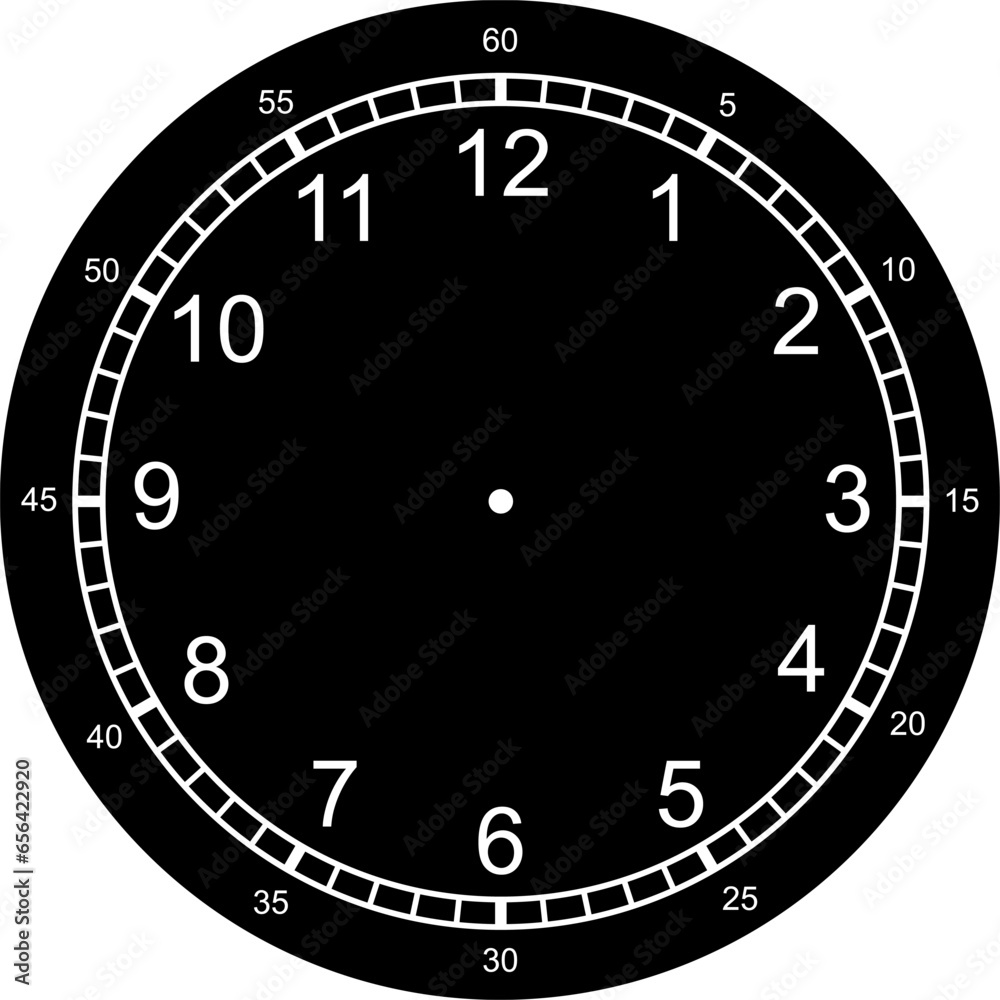 Mechanical clock faces with arabic numerals, bezel. Blank measuring circle scale. Timer or stopwatch. Vector illustration. Mechanical clock faces with arabic numerals, bezel. Blank measuring circle scale. Timer or stopwatch. Vector illustration.