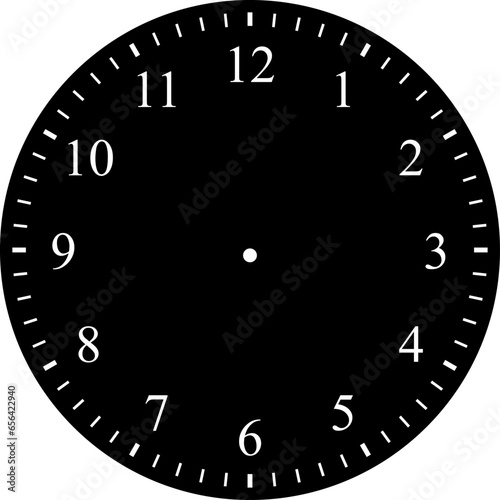 Mechanical clock faces with arabic numerals, bezel. Blank measuring circle scale. Timer or stopwatch. Vector illustration.