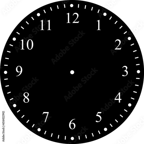 Mechanical clock faces with arabic numerals, bezel. Blank measuring circle scale. Timer or stopwatch. Vector illustration.