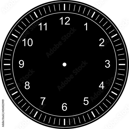 Mechanical clock faces with arabic numerals, bezel. Blank measuring circle scale. Timer or stopwatch. Vector illustration.