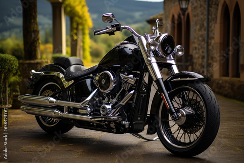 Softail Deluxe against a backdrop of rolling hills and open roads, evoking a sense of freedom, Generative AI