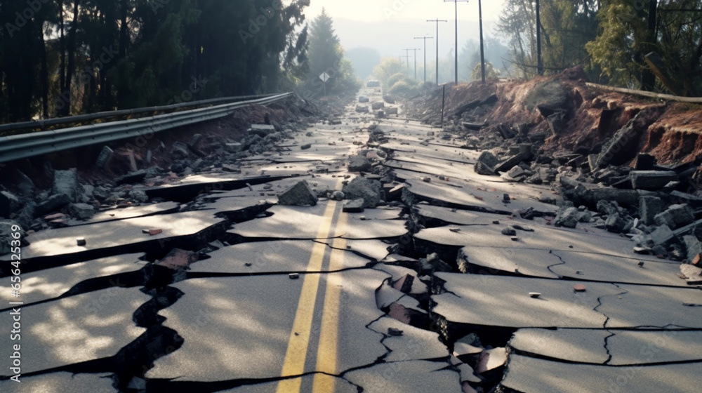地震でひび割れた道路のイメージ図 Stock Illustration Adobe Stock