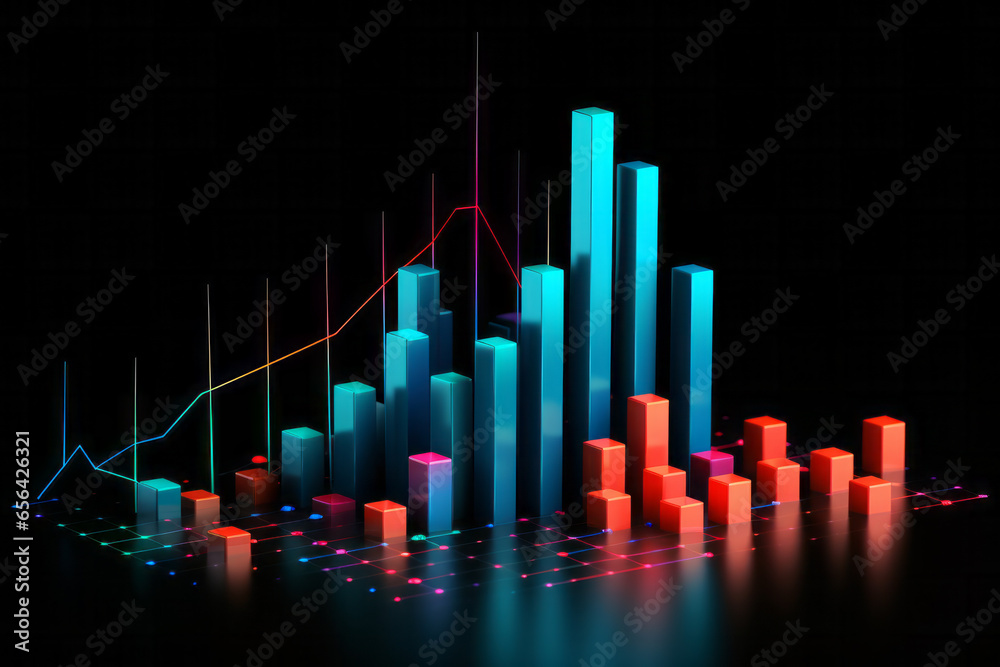 graph on black, bar chart, 3d render