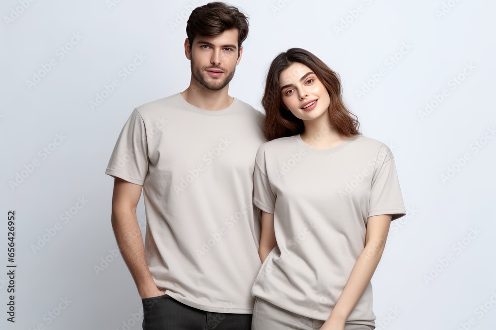 Young People Wearing Stylish Tshirts On White Background Mockup Young People Wearing Stylish Tshirts On White Background Mockup