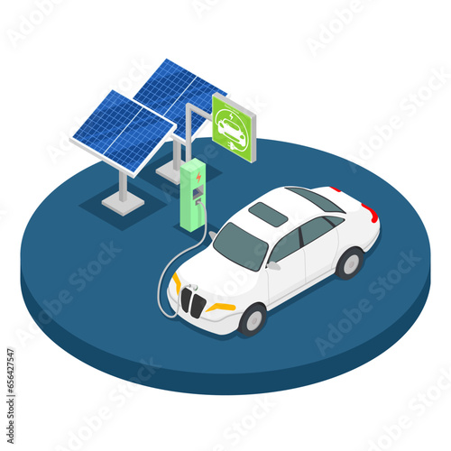 Electric Vehicle charging station, electric car with solar cells , EV car