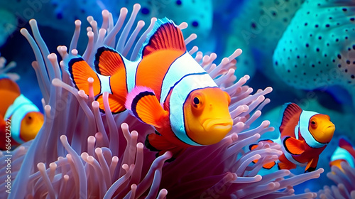 Fotografia fish in aquarium, fishs, coral colorful background, clownfish in 4k high definition