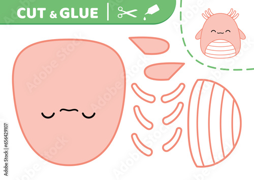 Newt, triton. Squishmallow. Cut and glue. Applique. Paper game Kawaii vector