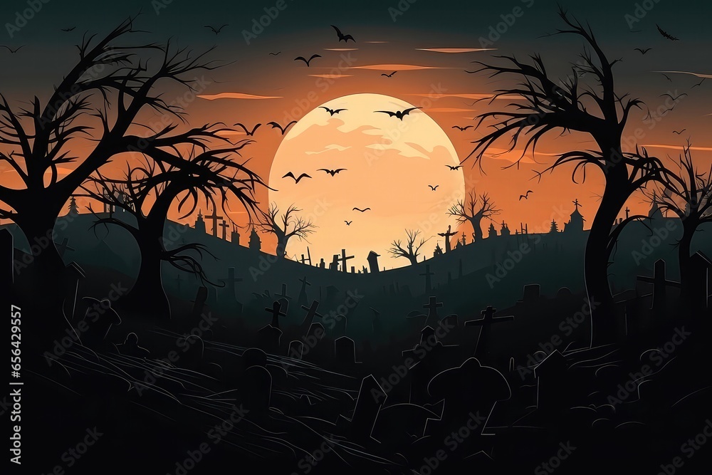 Graveyard Silhouette For Halloween Abstract Background