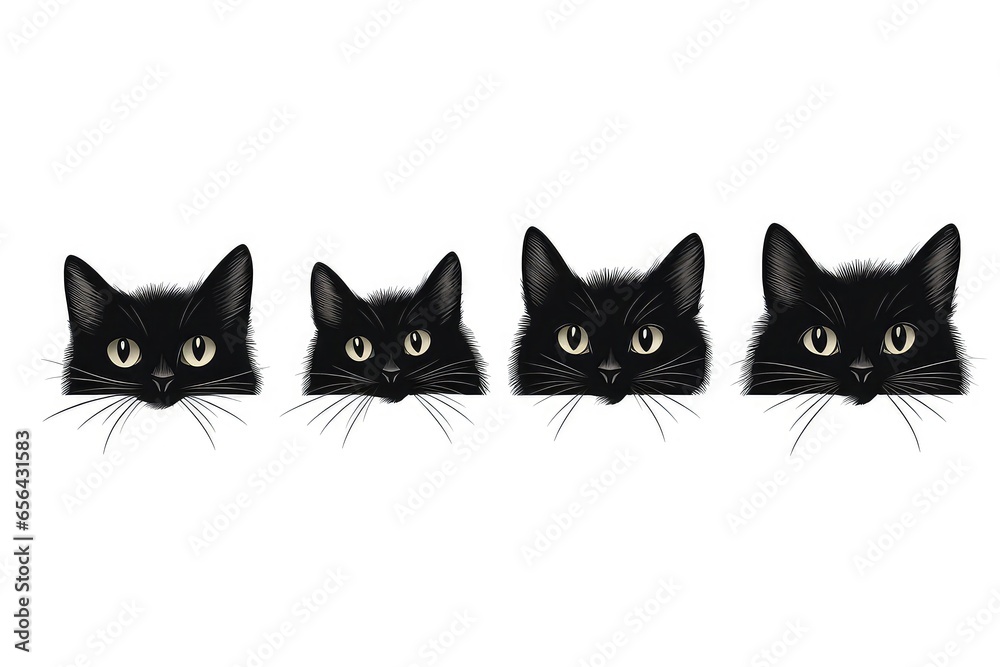 Set Of Black Cats Looking Out From The Corner, Featuring Cat Faces That Seem To Be Spying, Suitable For Various
