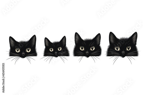 Set Of Black Cats Looking Out From The Corner, Featuring Cat Faces That Seem To Be Spying, Suitable For Various