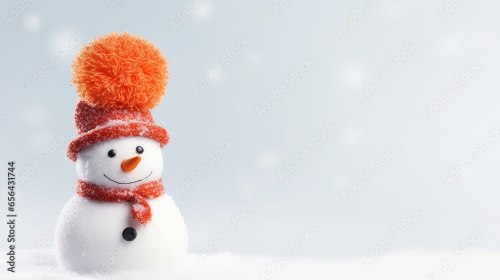 Fototapeta premium Snowy Smiles: Happy Snowman Decoration Brings Christmas Joy and Festive Delight
