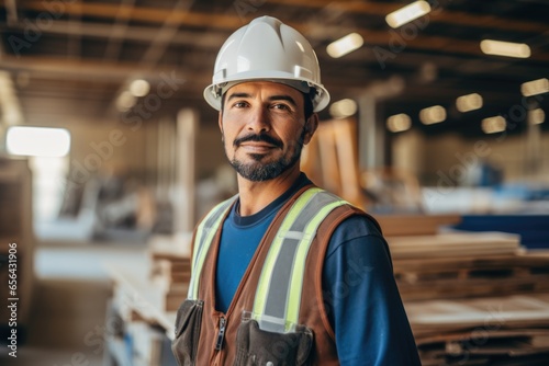 Portrait of a young male caucasian construction worker working on a house construction site