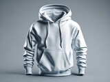 Blank white hoodie template. Hoodie sweatshirt long sleeve with clipping path, hoody for design mockup for print, isolated on grey background.
