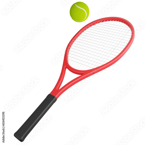 Racket and tennis ball clipart flat design icon isolated on transparent background, 3D render sport and exercise concept © Nut Creator
