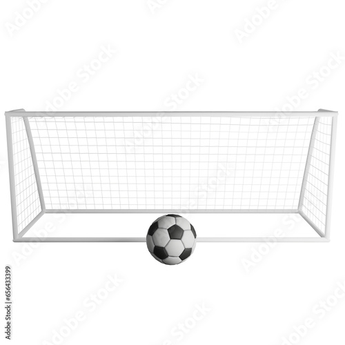 Football in front of goal clipart flat design icon isolated on transparent background, 3D render sport and exercise concept