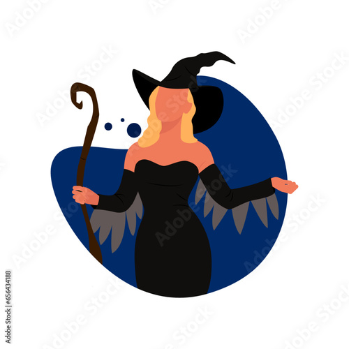 Witch. Halloween. Vector illustration. Poster, flyer, banner, postcard.