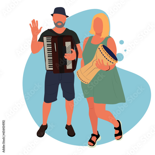 The musicians. Vector illustration. Poster, flyer, banner, postcard.
