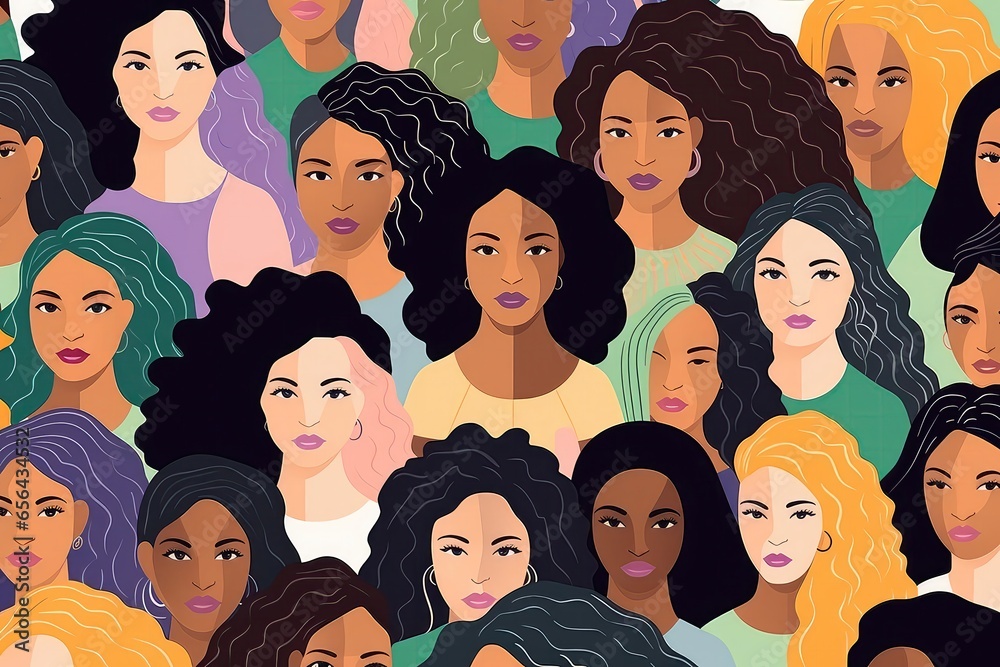 Pattern Featuring Womens Faces Of Diverse Ethnicities, Celebrating International Womens Day Pattern Featuring Womens Faces Of Diverse Ethnicities, Celebrating International Womens Day