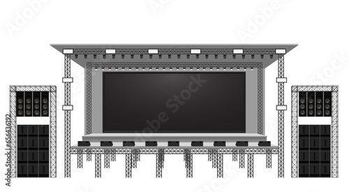 white stage and speaker with spotlight on the truss system on the white background	