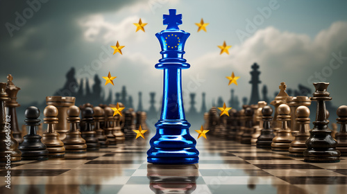 Superpower strategy: Chess king of the European Union in the colors of the flag.