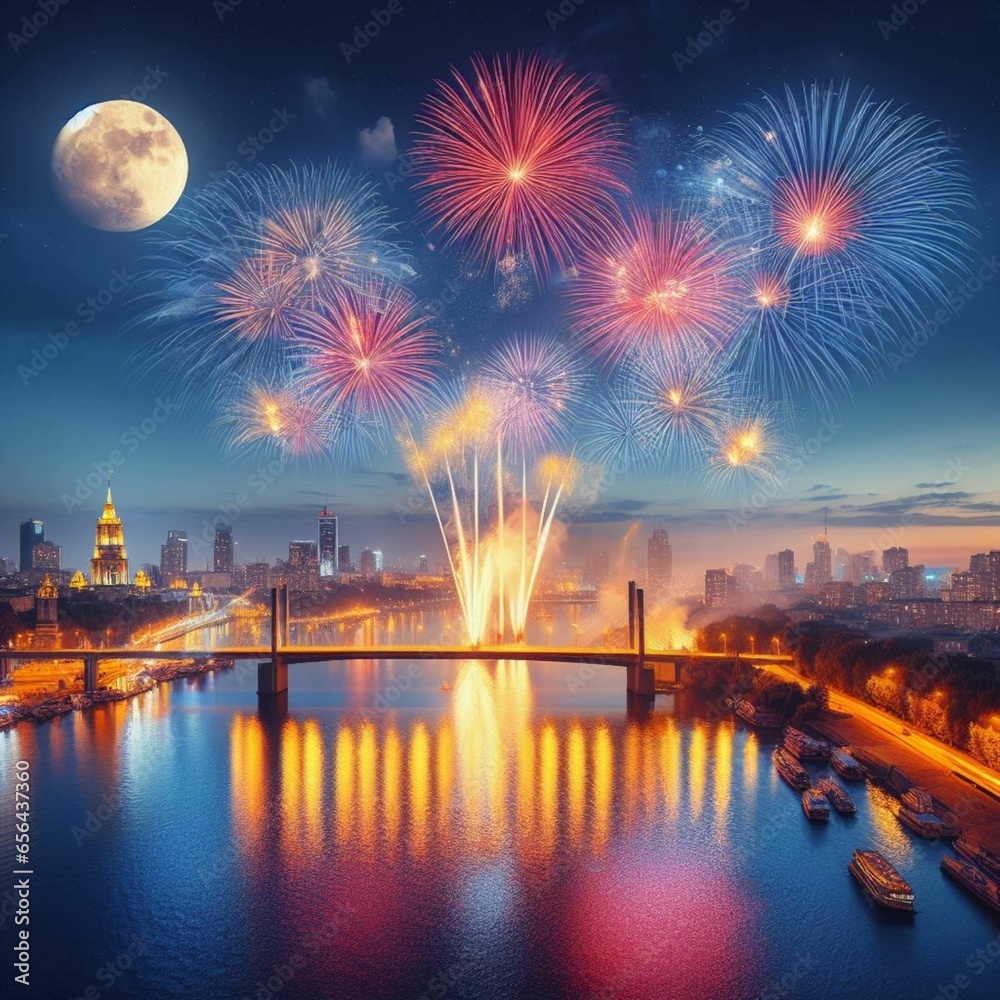 fireworks over city