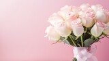 Bouquet of pink and white roses on colored background, Generative AI