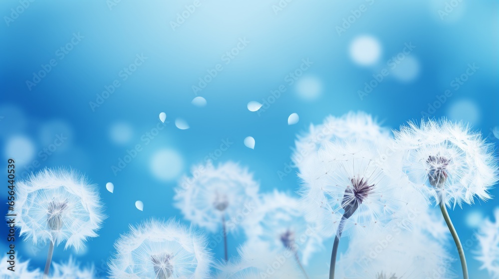 Obraz premium Dandelion on blue background, Generative AI