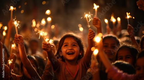 group of children holding sparklers celebrating the magic of diwali